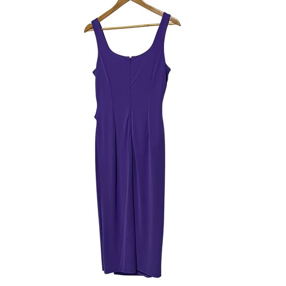 ANNE KLEIN WOMENS SMALL SQUARE NECK SHIRRED O-RING MIDI DRESS PASSION PURPLE NEW - Picture 4 of 14